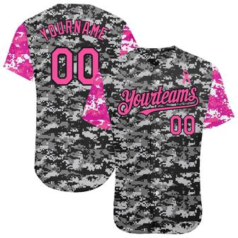 Custom Camo Pink-Black 3D Pink Ribbon Breast Cancer Awareness Month Women Health Care Support Authentic Baseball Jersey - Monsterry