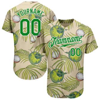 Custom Cream Grass Green-White 3D Pattern Design Coconuts And Leaves Authentic Baseball Jersey - Monsterry UK