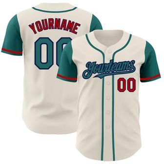 Custom Cream Teal Navy-Red Authentic Two Tone Baseball Jersey - Monsterry