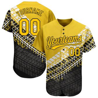 Custom Gold Gold-Black 3D Pattern Design Authentic Baseball Jersey - Monsterry