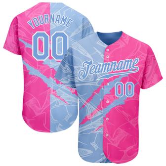 Custom Graffiti Pattern Light Blue-Pink 3D Scratch Authentic Baseball Jersey - Monsterry