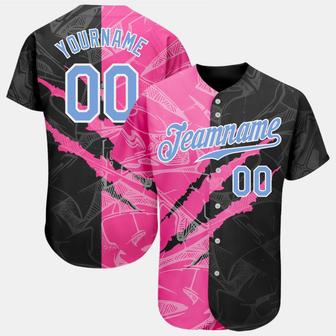 Custom Graffiti Pattern Light Blue Pink-Black 3D Scratch Authentic Baseball Jersey - Monsterry