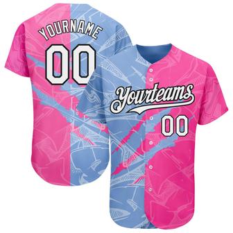 Custom Graffiti Pattern White Pink Light Blue-Black 3D Scratch Authentic Baseball Jersey - Monsterry