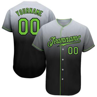Custom Gray Neon Green-Black Authentic Fade Fashion Baseball Jersey - Monsterry