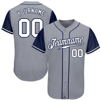 Custom Gray White-Navy Authentic Two Tone Baseball Jersey - Monsterry