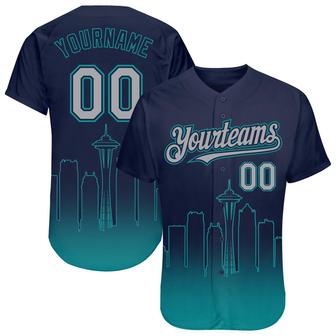 Custom Navy Gray-Teal 3D Seattle City Edition Fade Fashion Authentic Baseball Jersey - Monsterry UK