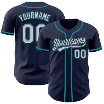 Custom Navy Gray-Teal Authentic Baseball Jersey - Monsterry