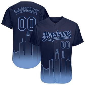 Custom Navy Light Blue 3D Chicago City Edition Fade Fashion Authentic Baseball Jersey - Monsterry CA