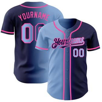Custom Navy Light Blue-Pink Authentic Gradient Fashion Baseball Jersey - Monsterry