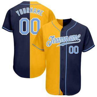 Custom Navy Light Blue-Yellow Authentic Split Fashion Baseball Jersey - Monsterry