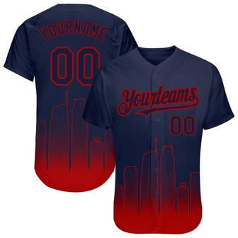 Custom Navy Navy-Red 3D Los Angeles City Edition Fade Fashion Authentic Baseball Jersey - Monsterry