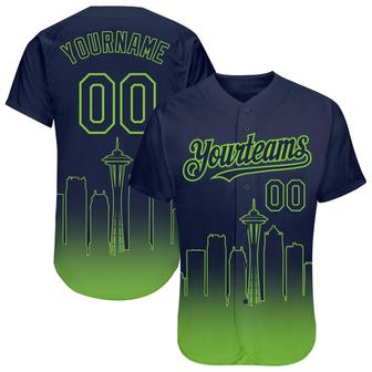 Custom Navy Neon Green 3D Seattle City Edition Fade Fashion Authentic Baseball Jersey - Monsterry