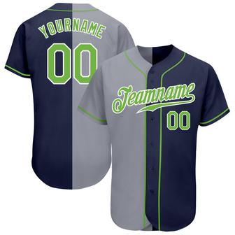 Custom Navy Neon Green-Gray Authentic Split Fashion Baseball Jersey - Monsterry CA