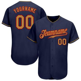 Custom Navy Old Gold-Red Authentic Baseball Jersey - Monsterry DE