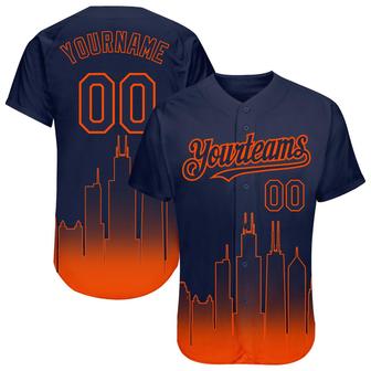 Custom Navy Orange 3D Chicago City Edition Fade Fashion Authentic Baseball Jersey - Monsterry