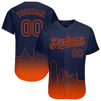 Custom Navy Orange 3D Denver City Edition Fade Fashion Authentic Baseball Jersey - Monsterry