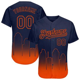 Custom Navy Orange 3D Houston City Edition Fade Fashion Authentic Baseball Jersey - Monsterry DE