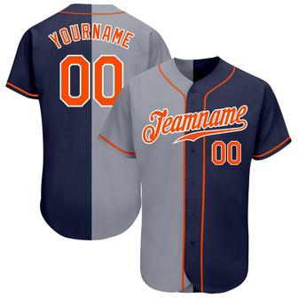 Custom Navy Orange-Gray Authentic Split Fashion Baseball Jersey - Monsterry CA