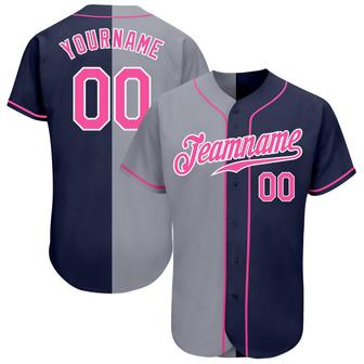 Custom Navy Pink-Gray Authentic Split Fashion Baseball Jersey - Monsterry UK