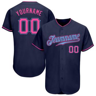 Custom Navy Pink-Light Blue Authentic Baseball Jersey - Monsterry DE
