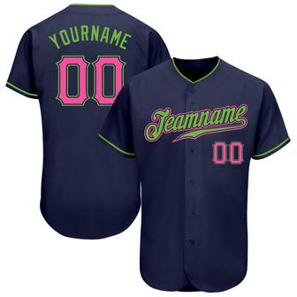 Custom Navy Pink-Neon Green Authentic Baseball Jersey - Monsterry DE