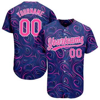 Custom Navy Pink-White 3D Pattern Design Authentic Baseball Jersey - Monsterry CA