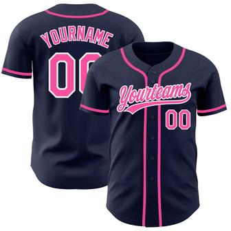 Custom Navy Pink-White Authentic Baseball Jersey - Monsterry
