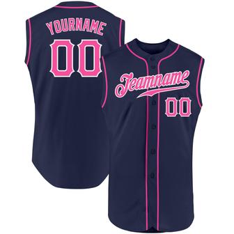 Custom Navy Pink-White Authentic Sleeveless Baseball Jersey - Monsterry AU
