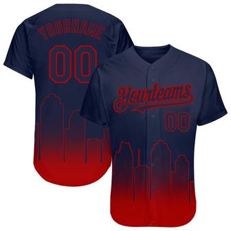Custom Navy Red 3D Houston City Edition Fade Fashion Authentic Baseball Jersey - Monsterry