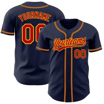 Custom Navy Red-Gold Authentic Baseball Jersey - Monsterry