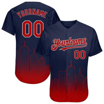 Custom Navy Red-Gray 3D Boston City Edition Fade Fashion Authentic Baseball Jersey - Monsterry AU