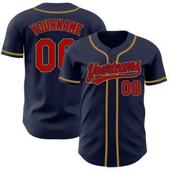 Custom Navy Red-Old Gold Authentic Baseball Jersey - Monsterry