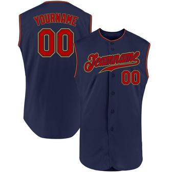 Custom Navy Red-Old Gold Authentic Sleeveless Baseball Jersey - Monsterry AU