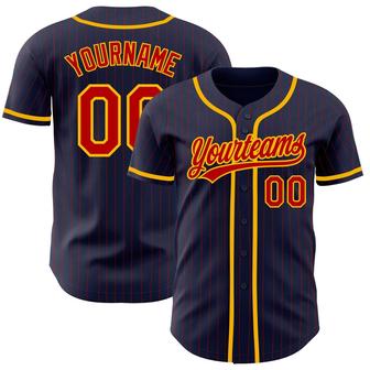 Custom Navy Red Pinstripe Gold Authentic Baseball Jersey - Monsterry