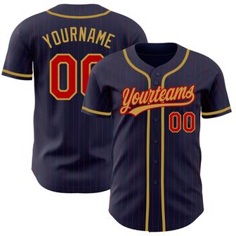 Custom Navy Red Pinstripe Old Gold Authentic Baseball Jersey - Monsterry