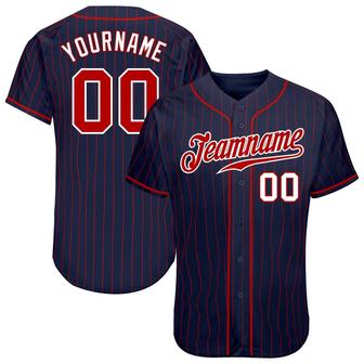 Custom Navy Red Pinstripe Red-White Authentic Baseball Jersey - Monsterry CA