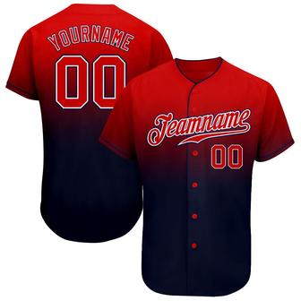 Custom Navy Red-White Authentic Fade Fashion Baseball Jersey - Monsterry UK