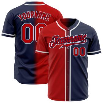 Custom Navy Red-White Authentic Gradient Fashion Baseball Jersey - Monsterry