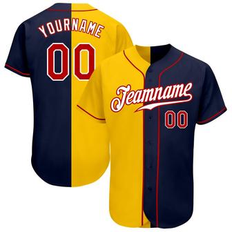 Custom Navy Red-Yellow Authentic Split Fashion Baseball Jersey - Monsterry AU