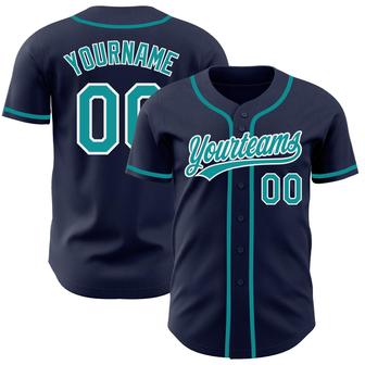 Custom Navy Teal-White Authentic Baseball Jersey - Monsterry