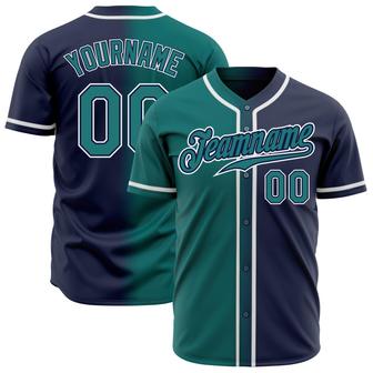 Custom Navy Teal-White Authentic Gradient Fashion Baseball Jersey - Monsterry