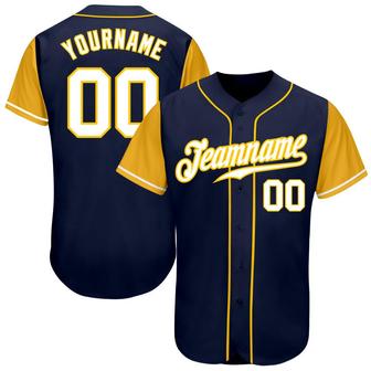 Custom Navy White-Gold Authentic Two Tone Baseball Jersey - Monsterry DE