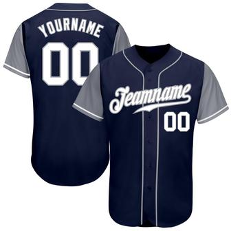 Custom Navy White-Gray Authentic Two Tone Baseball Jersey - Monsterry