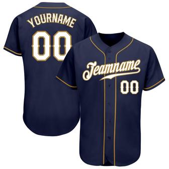 Custom Navy White-Old Gold Authentic Baseball Jersey - Monsterry