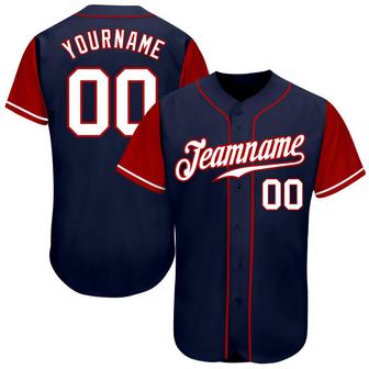 Custom Navy White-Red Authentic Two Tone Baseball Jersey - Monsterry