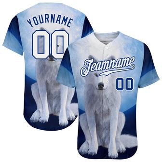 Custom Navy White-Royal 3D Pattern Design Wolf Authentic Baseball Jersey - Monsterry