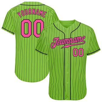 Custom Neon Green Black Pinstripe Pink-Black Authentic Baseball Jersey - Monsterry