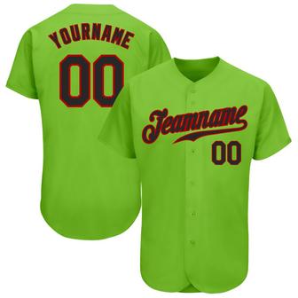Custom Neon Green Black-Red Authentic Baseball Jersey - Monsterry
