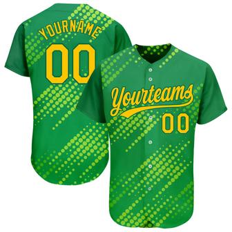 Custom Neon Green Gold-Kelly Green 3D Pattern Design Authentic Baseball Jersey - Monsterry DE