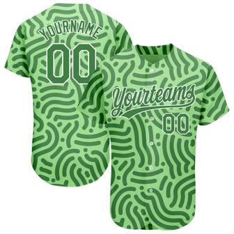 Custom Neon Green Kelly Green-White 3D Pattern Design Authentic Baseball Jersey - Monsterry